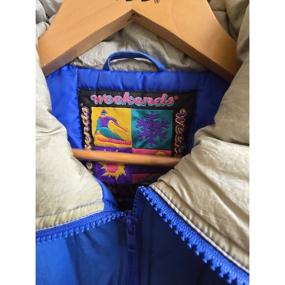 VTG Weekends Adventure Jacket Men L Yellow Reflective Colorblock 90s Ski Coat - Picture 2 of 9